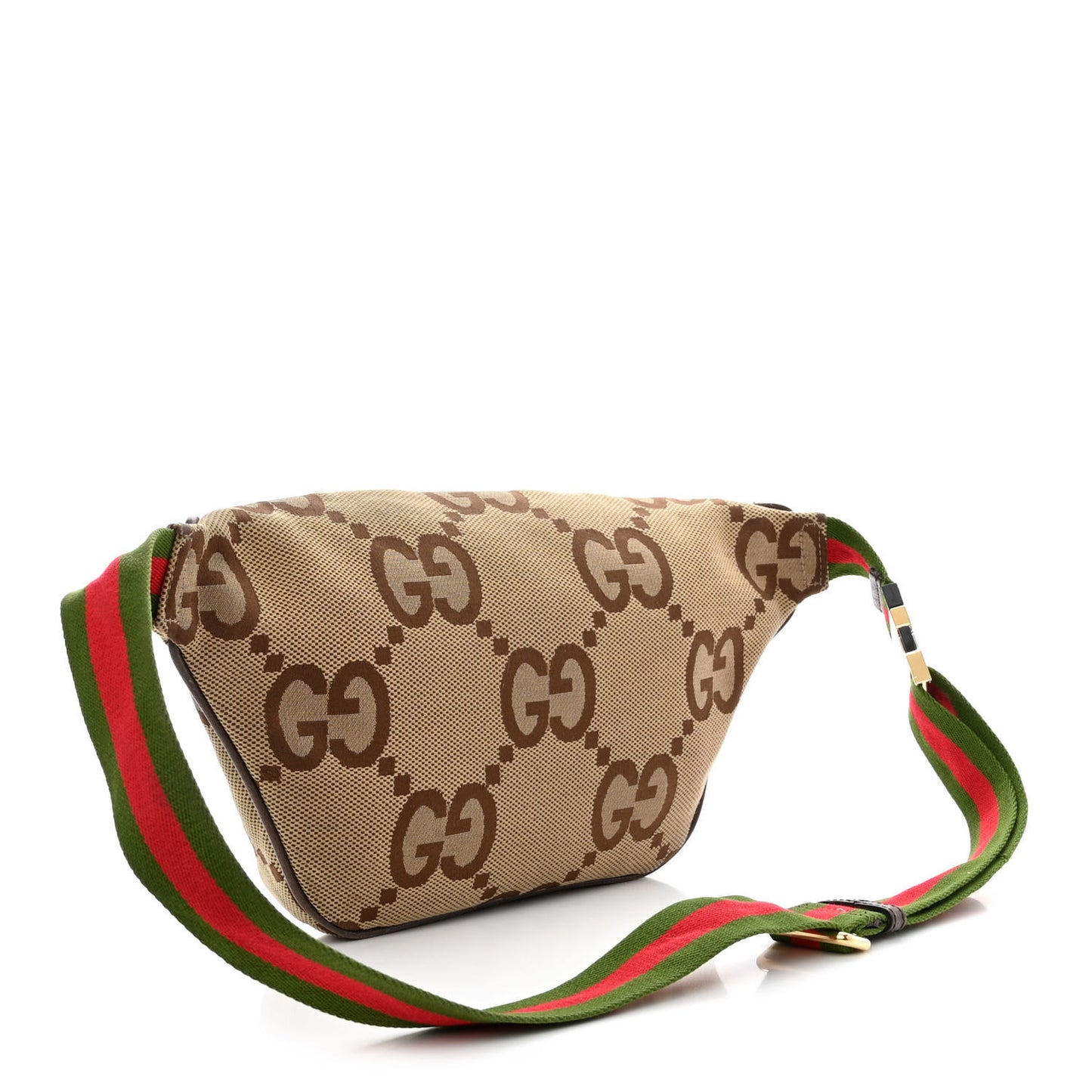 Monogram Jumbo GG Textured Dollar Calfskin Web Belt Bag Camel Ebony New Acero