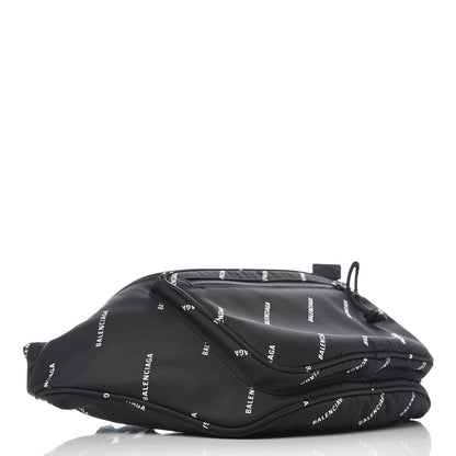 Balenciaga Twill Nylon Allover Logo Explorer Beltpack Black White 4 of 9