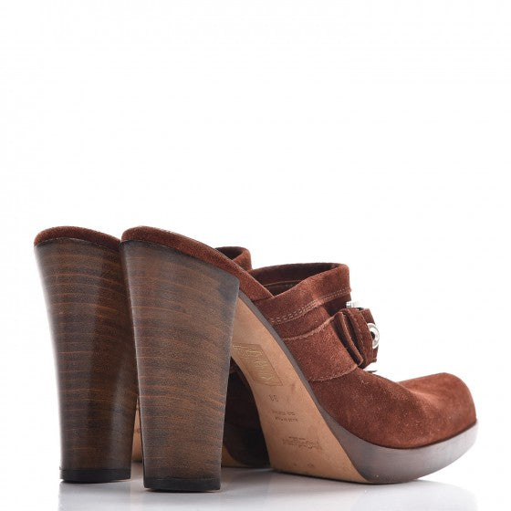 Suede Buckle Mules 38 Brown