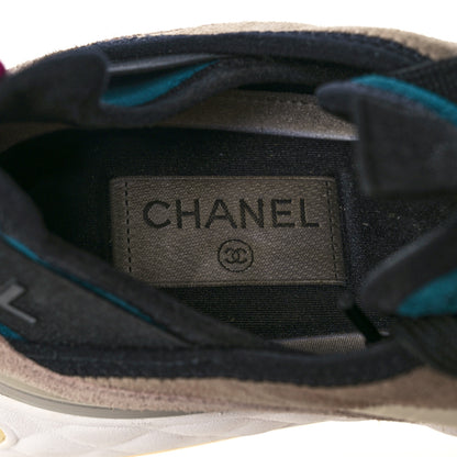Chanel Suede Calfskin Nylon Grosgrain CC Sneakers 38.5 Beige Pink 7 of 9