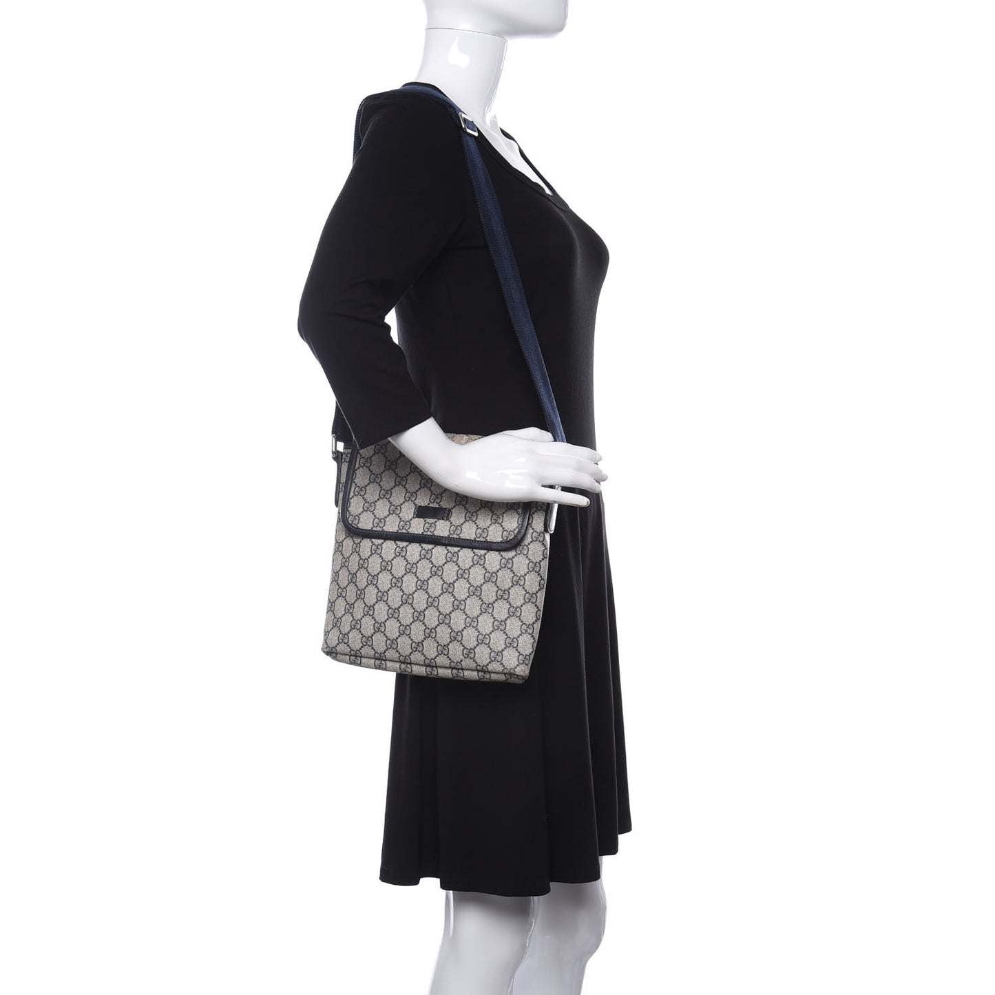 GG Plus Monogram Sellieria Calfskin Small Flap Messenger Bag Beige Blue