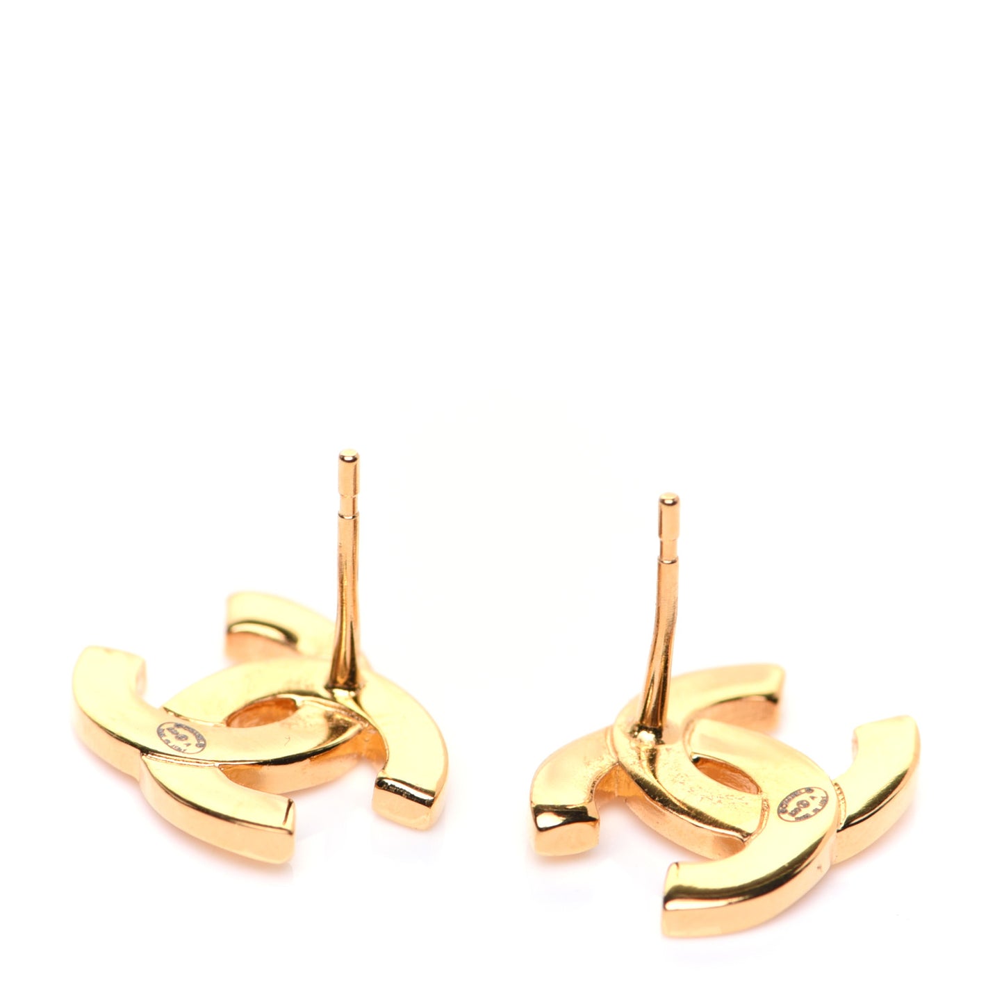 Metal CC Paris Button Stud Earrings Gold
