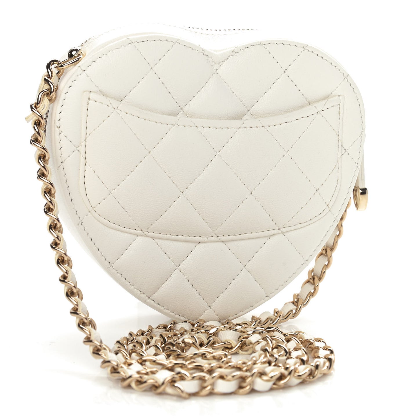 Lambskin Quilted CC In Love Heart Clutch With Chain White