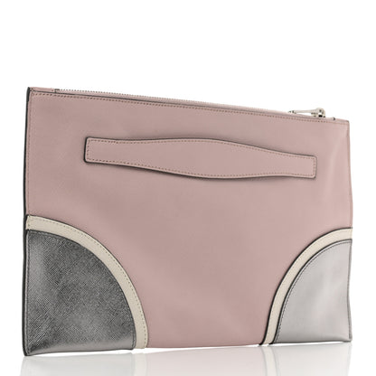 Prada Metallic Saffiano Hand Strap Clutch Pink Silver 3 of 7