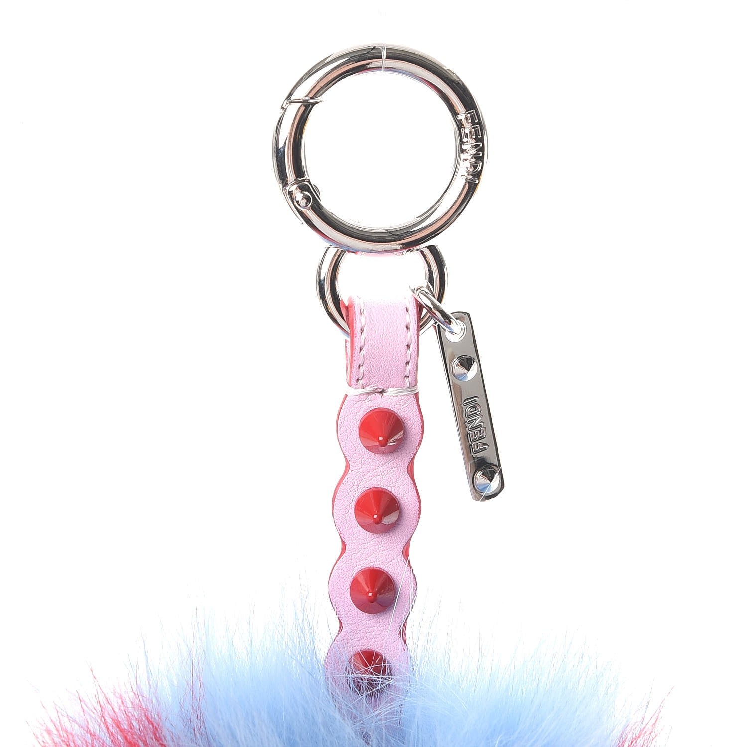 Fendi Fox Fur Vitello Dolce Heart Studded Pom Pom Bag Charm Nebula Rosso 3 of 6