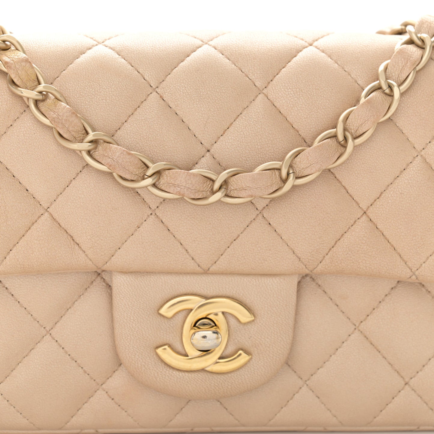Metallic Lambskin Quilted Mini Rectangular Flap Gold