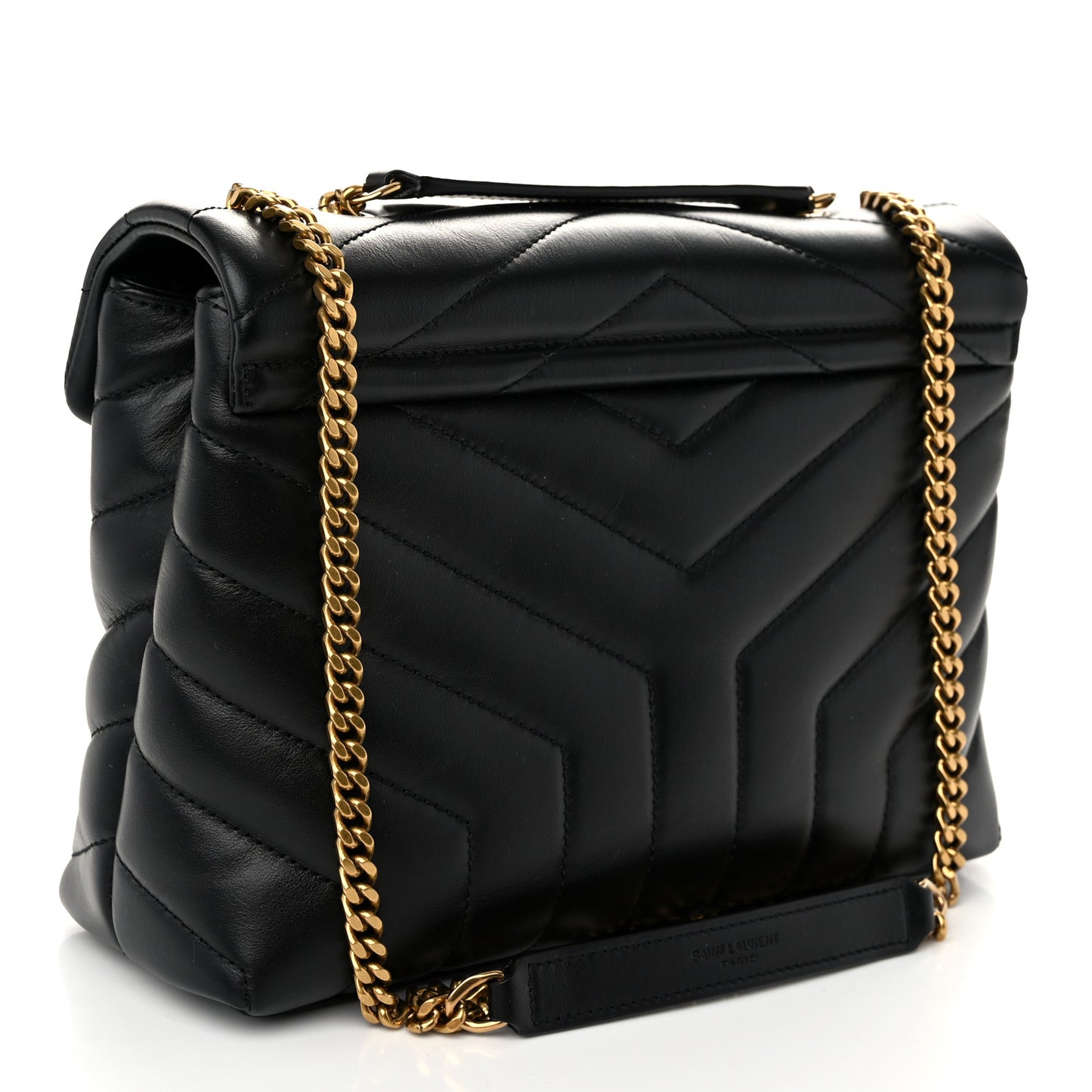 Calfskin Y Quilted Monogram Small Loulou Chain Satchel Black