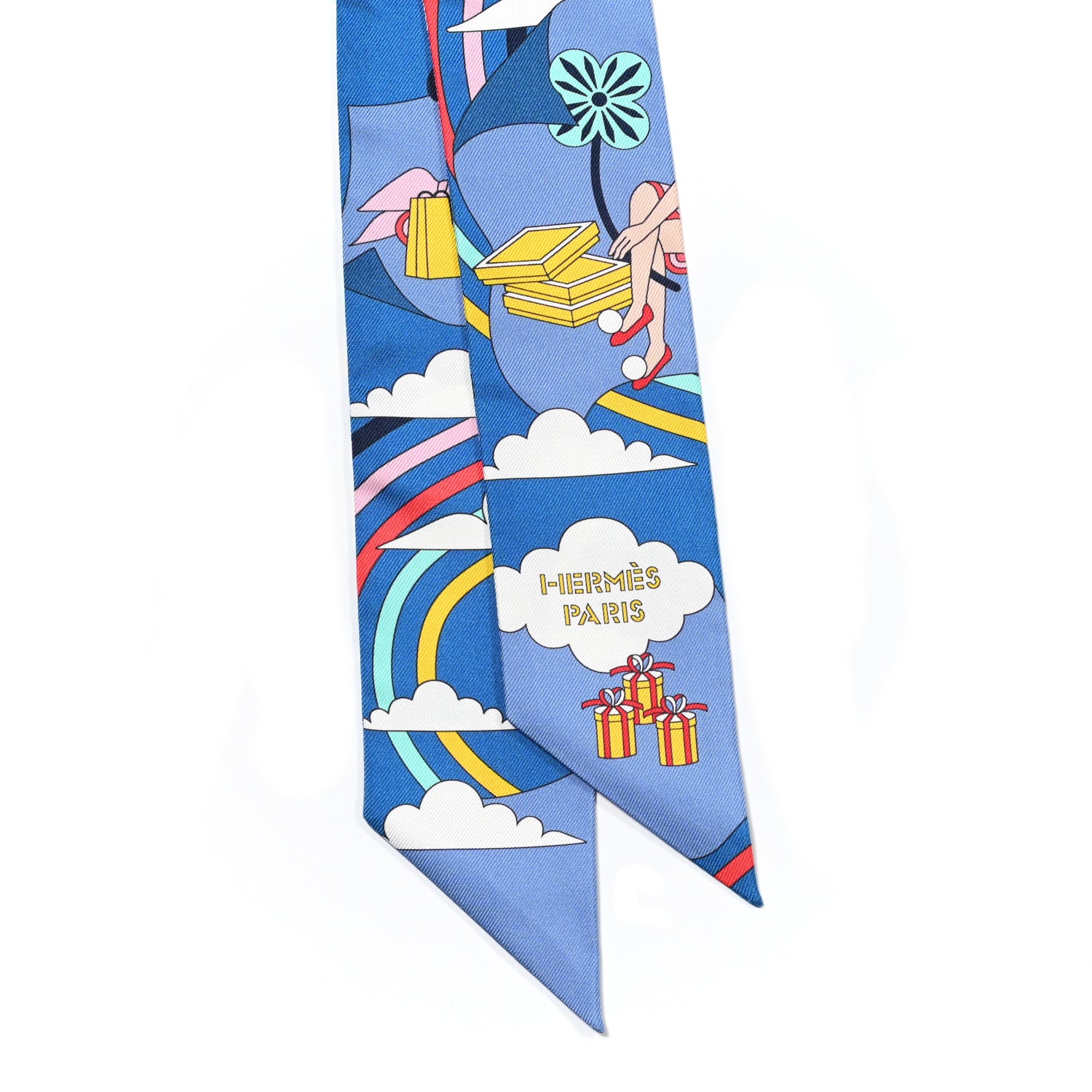 Hermes Silk Carres Volants Twilly Bleu Jaune Vif Multicolor 2 of 4