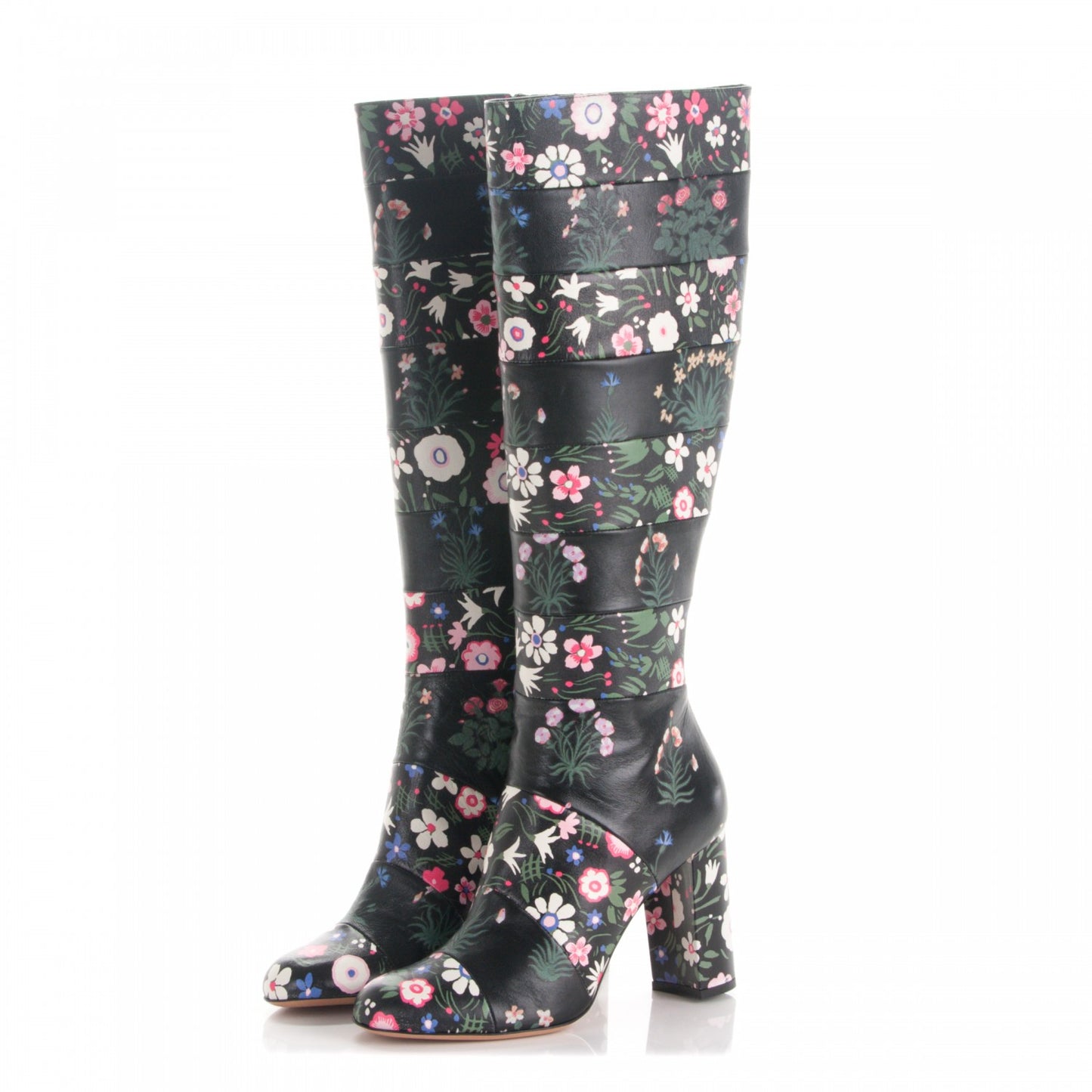 Calfskin Camugarden Paneled Knee Boots 39 Black