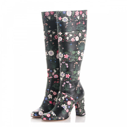 Valentino Garavani Calfskin Camugarden Paneled Knee Boots 39 Black 3 of 7
