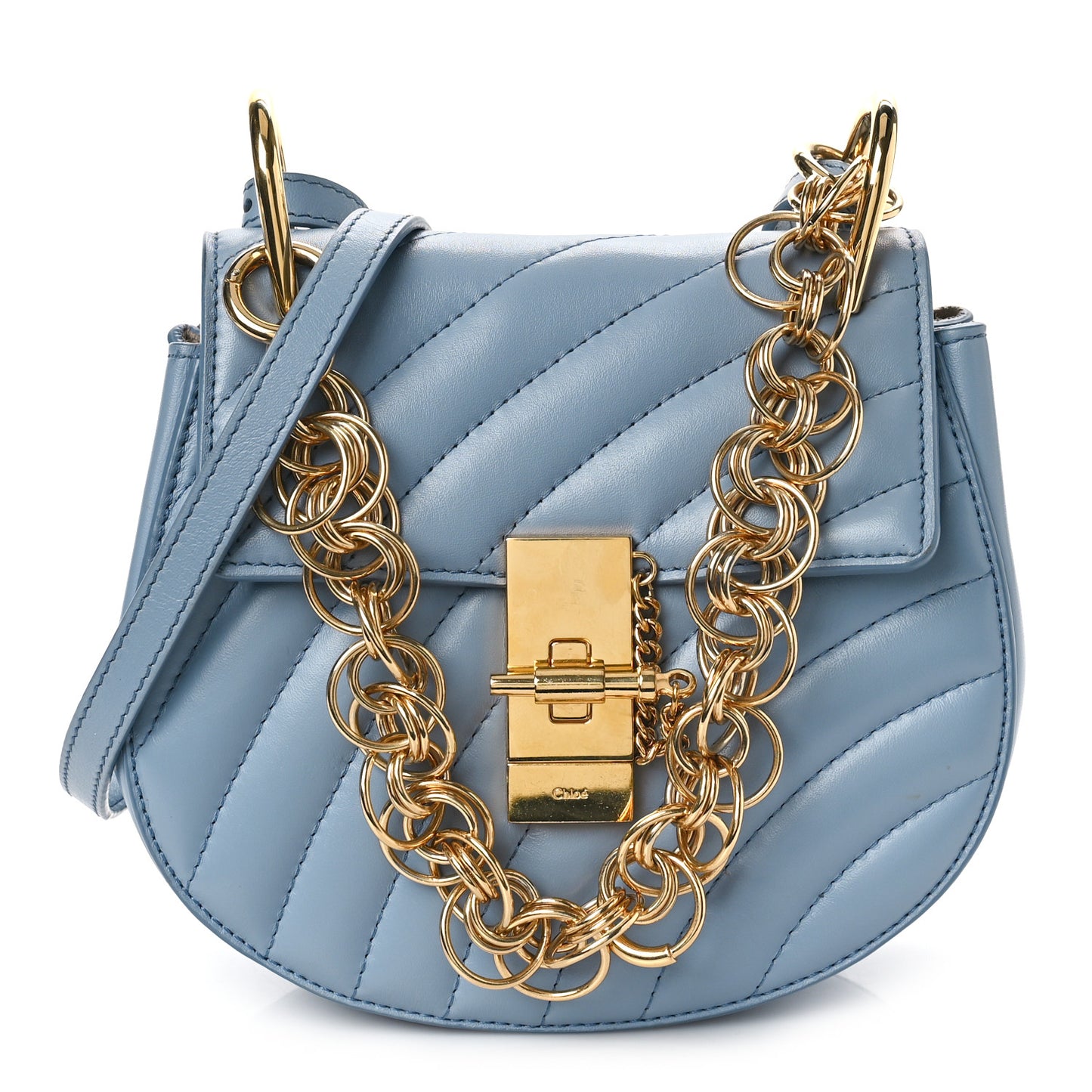 Calfskin Quilted Mini Drew Bijou Shoulder Bag Washed Blue