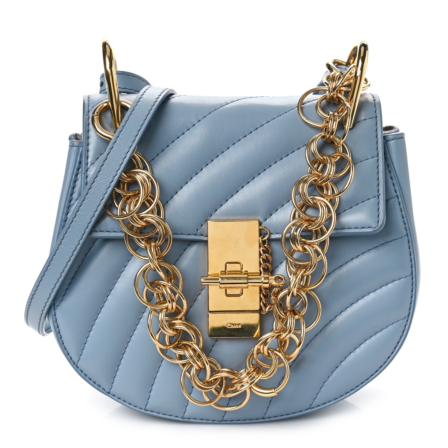 Chloe Calfskin Quilted Mini Drew Bijou Shoulder Bag Washed Blue 1 of 8