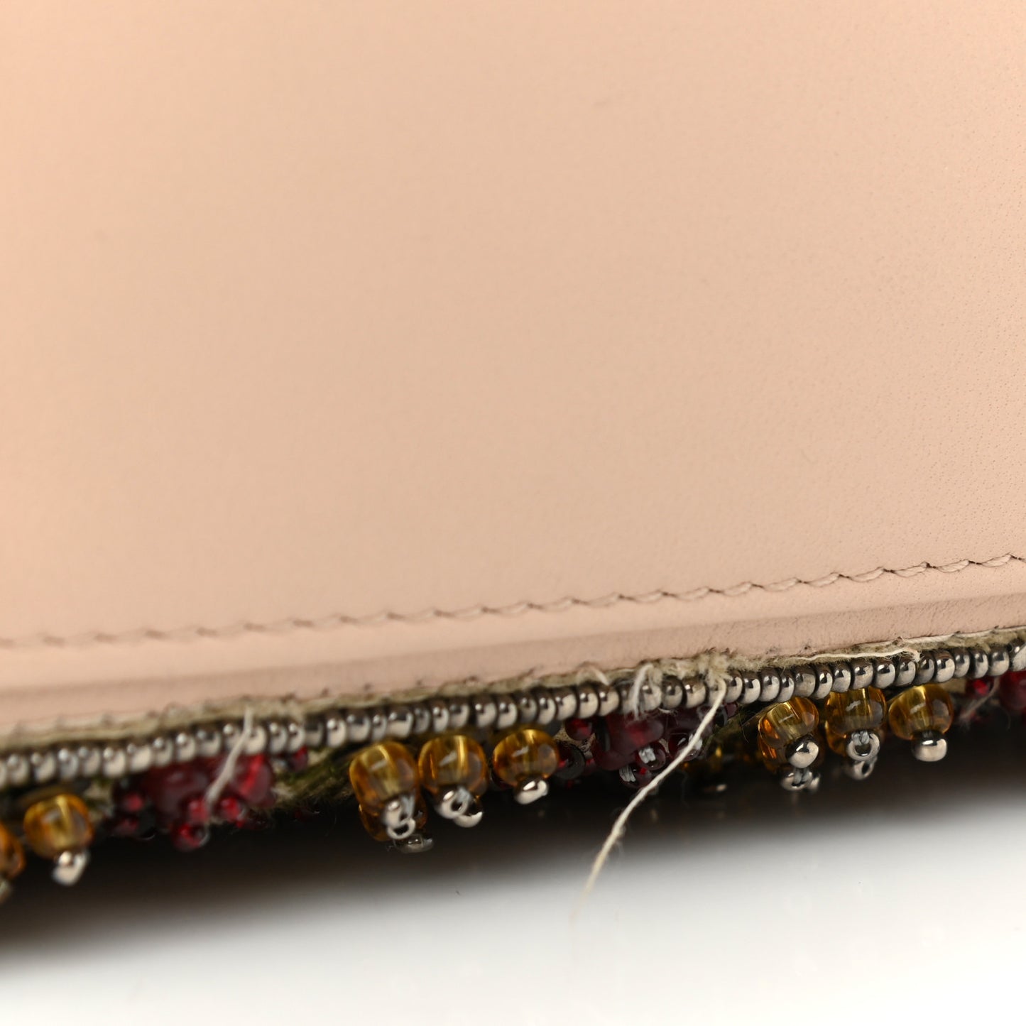 Calfskin Beaded Mini Lady Dior Beige Multicolor
