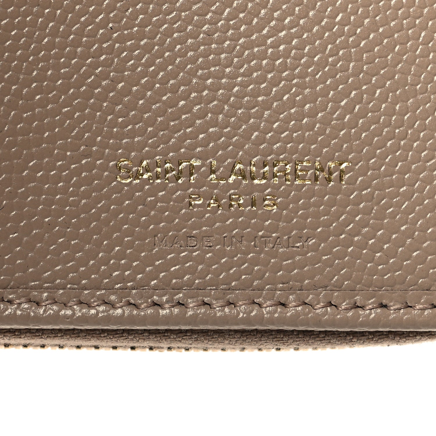 Saint Laurent Grain De Poudre Matelasse Chevron Monogram Compact Zip Around Wallet Dark Beige 7 of 8