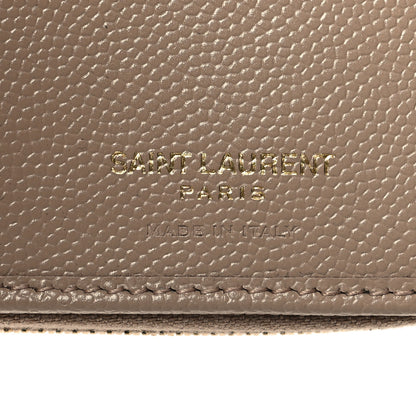 Saint Laurent Grain De Poudre Matelasse Chevron Monogram Compact Zip Around Wallet Dark Beige 7 of 8