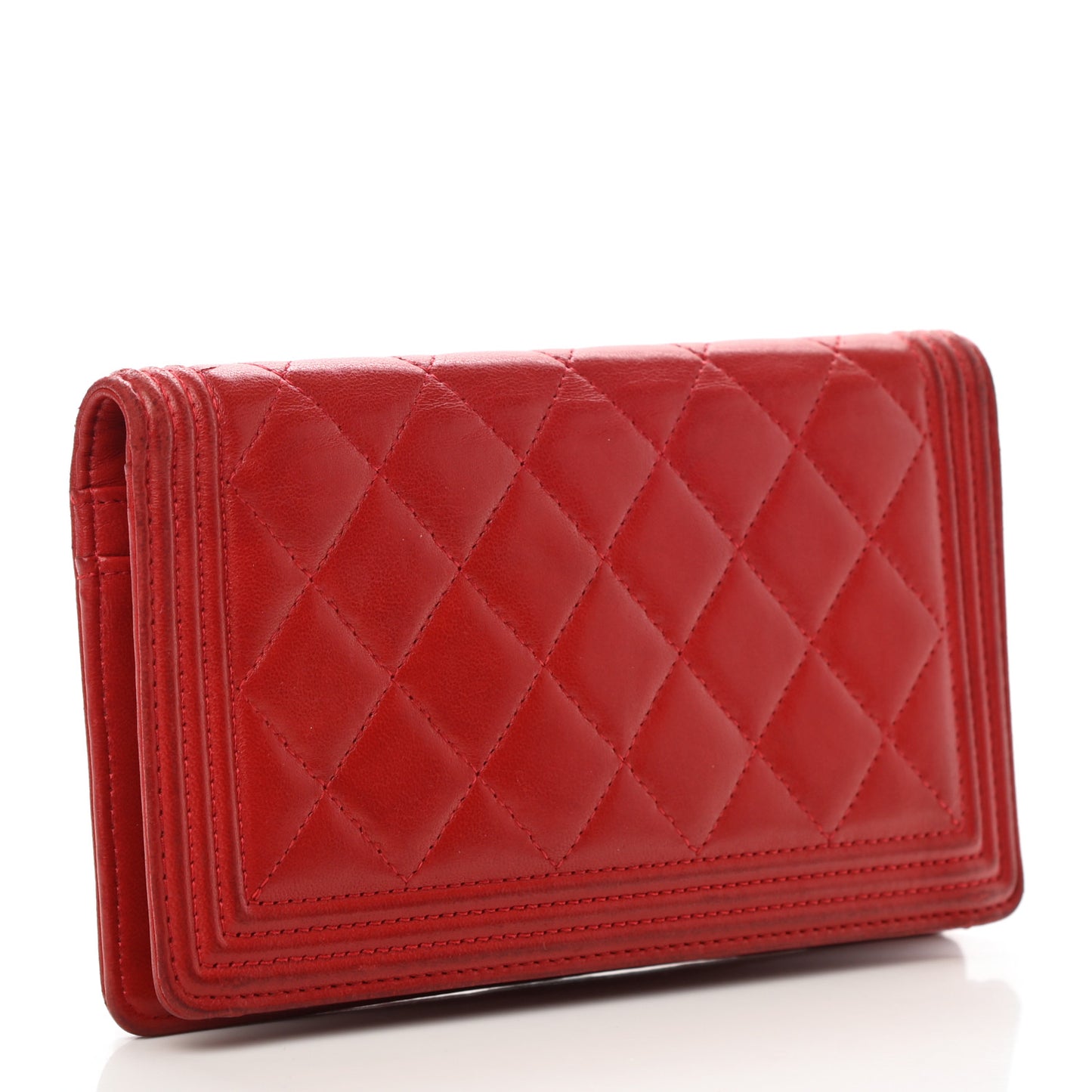 Lambskin Quilted Boy Yen Wallet Red