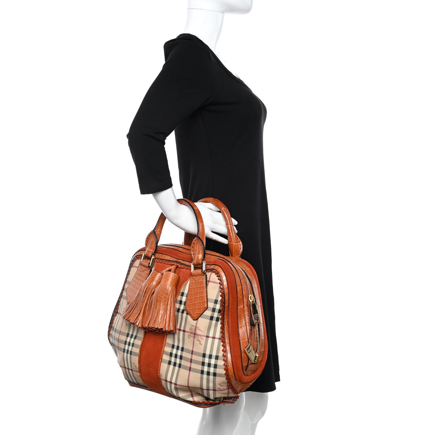Haymarket Check Suede Prorsum Tassel Bowling Bag Tangerine
