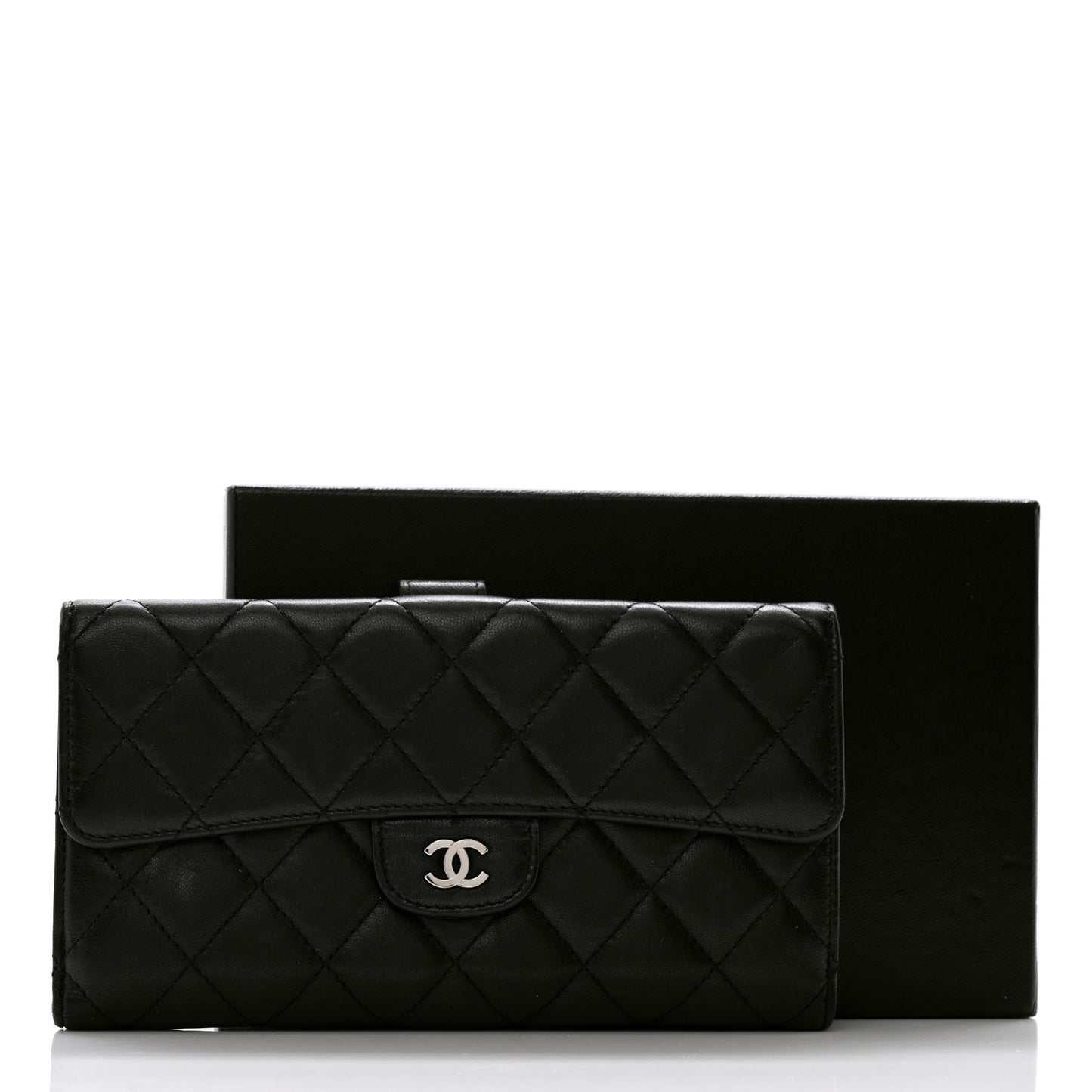 Lambskin Quilted Large Flap Wallet Black