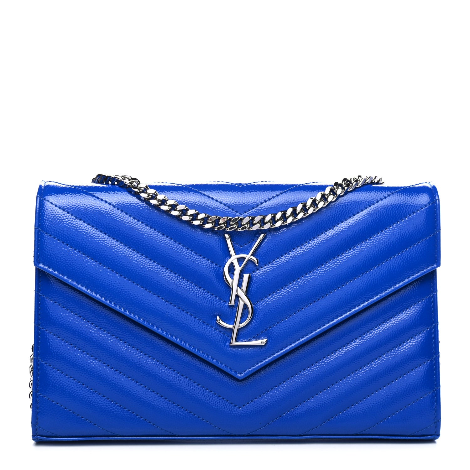 Saint Laurent Patent Grain De Poudre Matelasse Chevron Monogram Chain Wallet Blue Majorelle 1 of 4