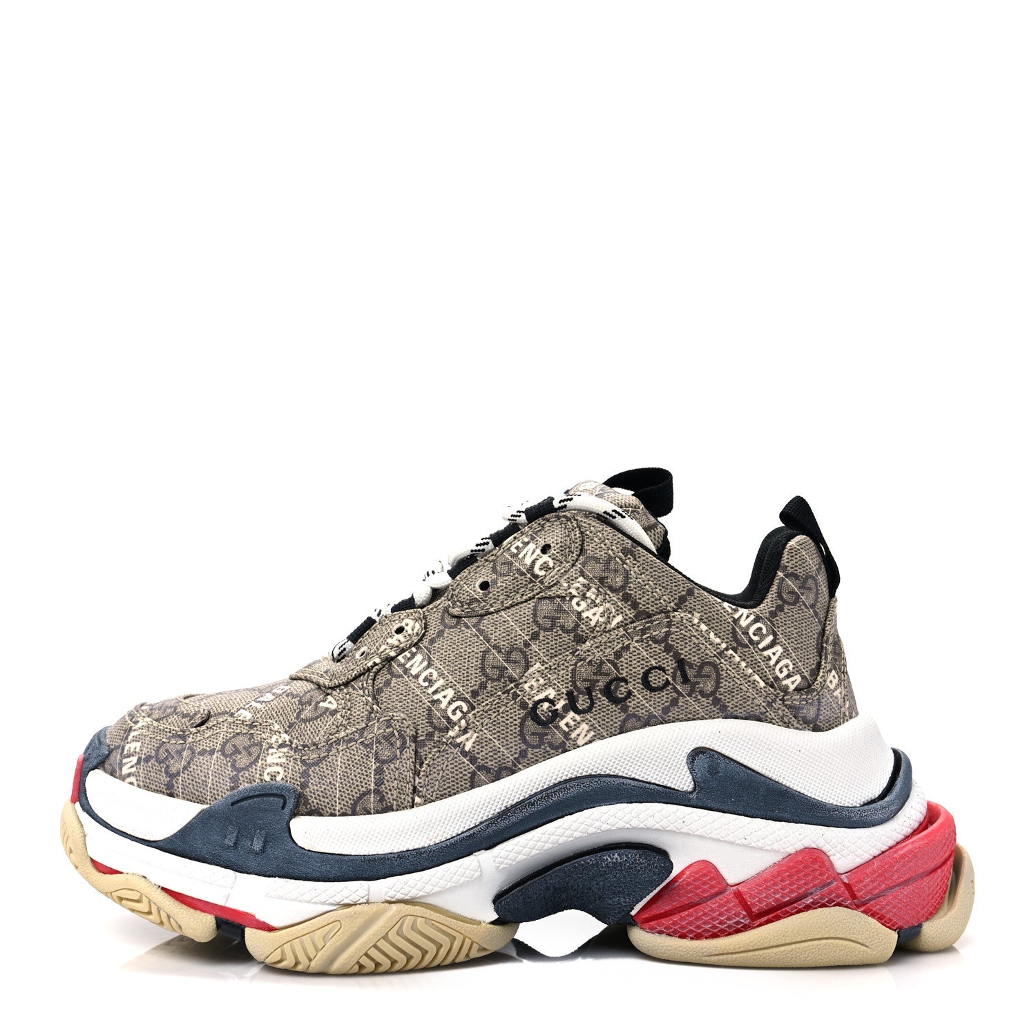 Balenciaga X GUCCI GG Supreme Monogram Allover Logo Mens Triple S Sneakers 36 Beige Ebony Mystic White 1 of 6