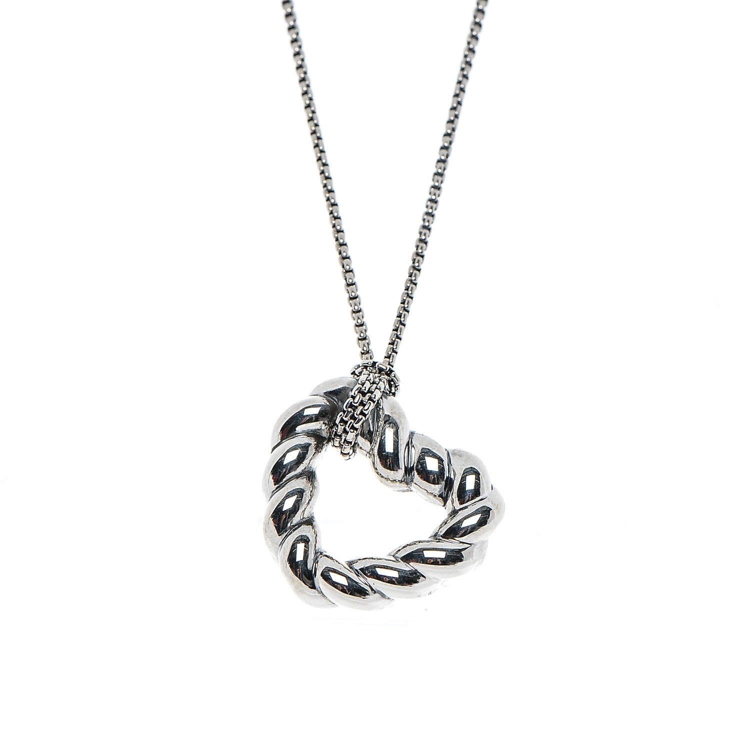 David Yurman Sterling Silver Cable Heart Pendant Necklace 3 of 5