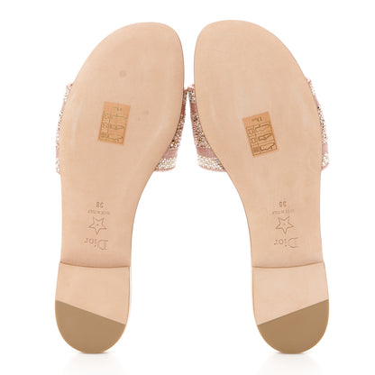 Christian Dior Canvas Crystal Embroidered Dway Slide Sandals 38 Rose Des Vents 5 of 9