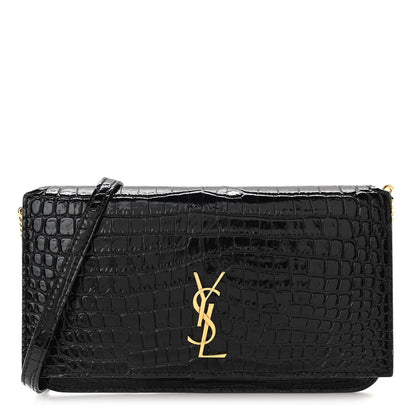 Saint Laurent Crocodile Embossed Monogram Phone Holder Crossbody Black 1 of 9