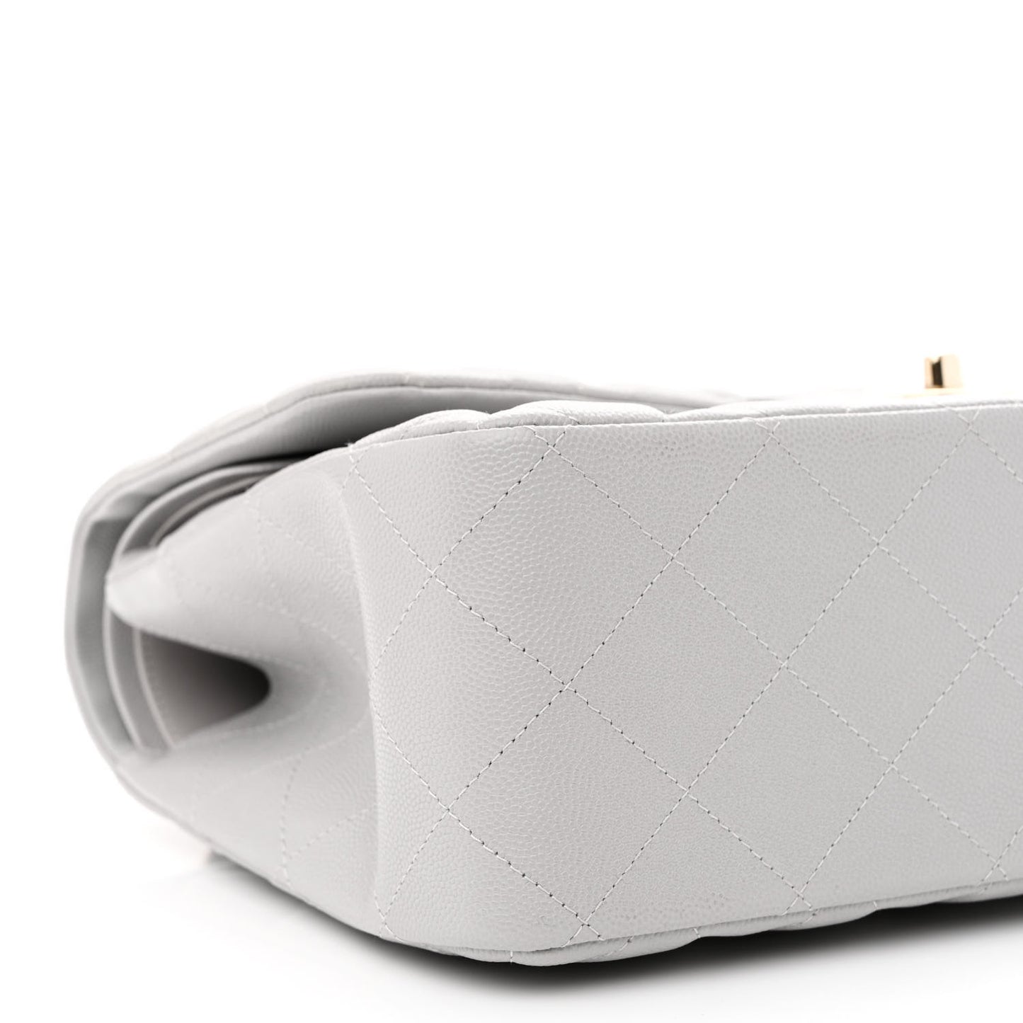 Caviar Quilted Jumbo Double Flap Light Grey