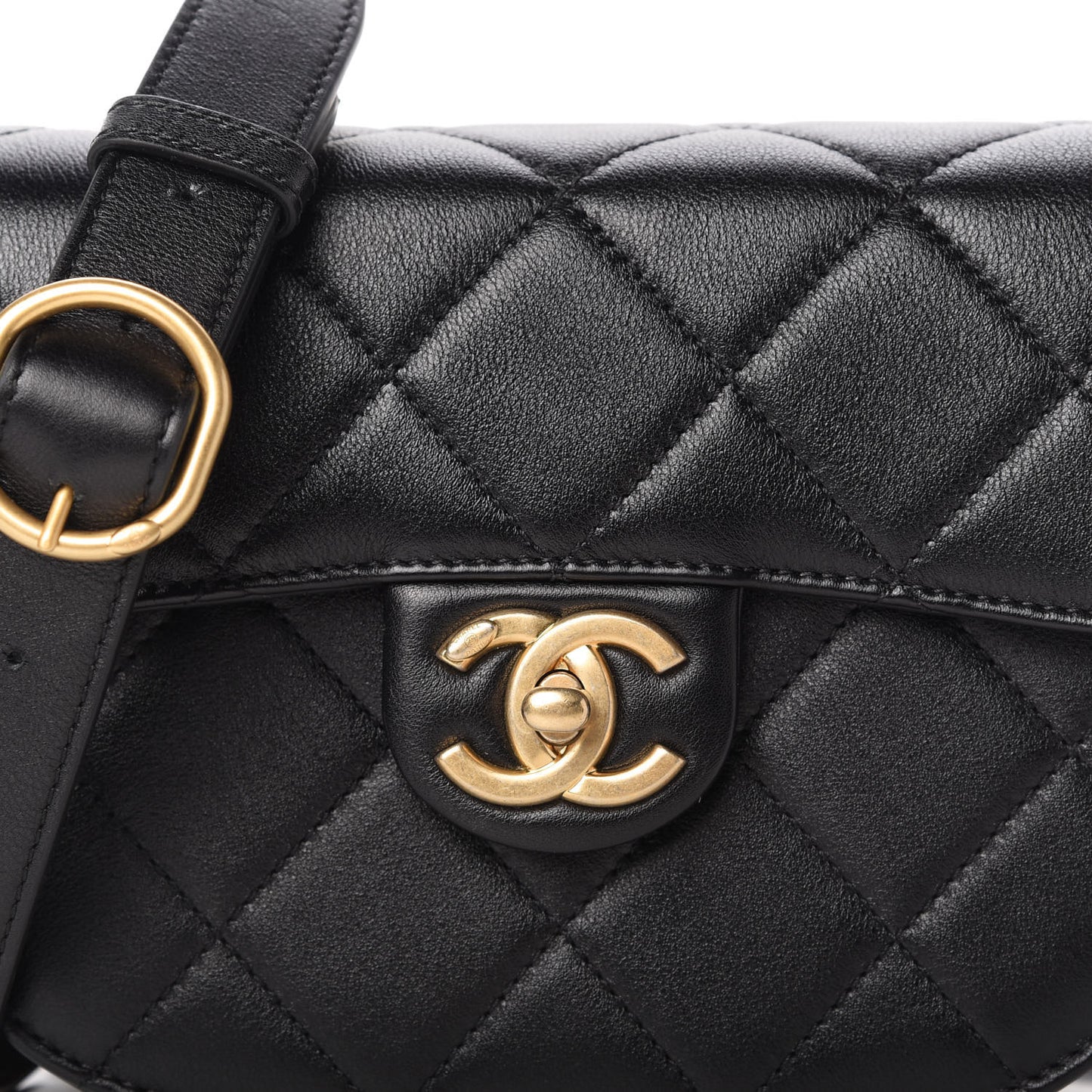Calfskin Quilted Moon Messenger Black