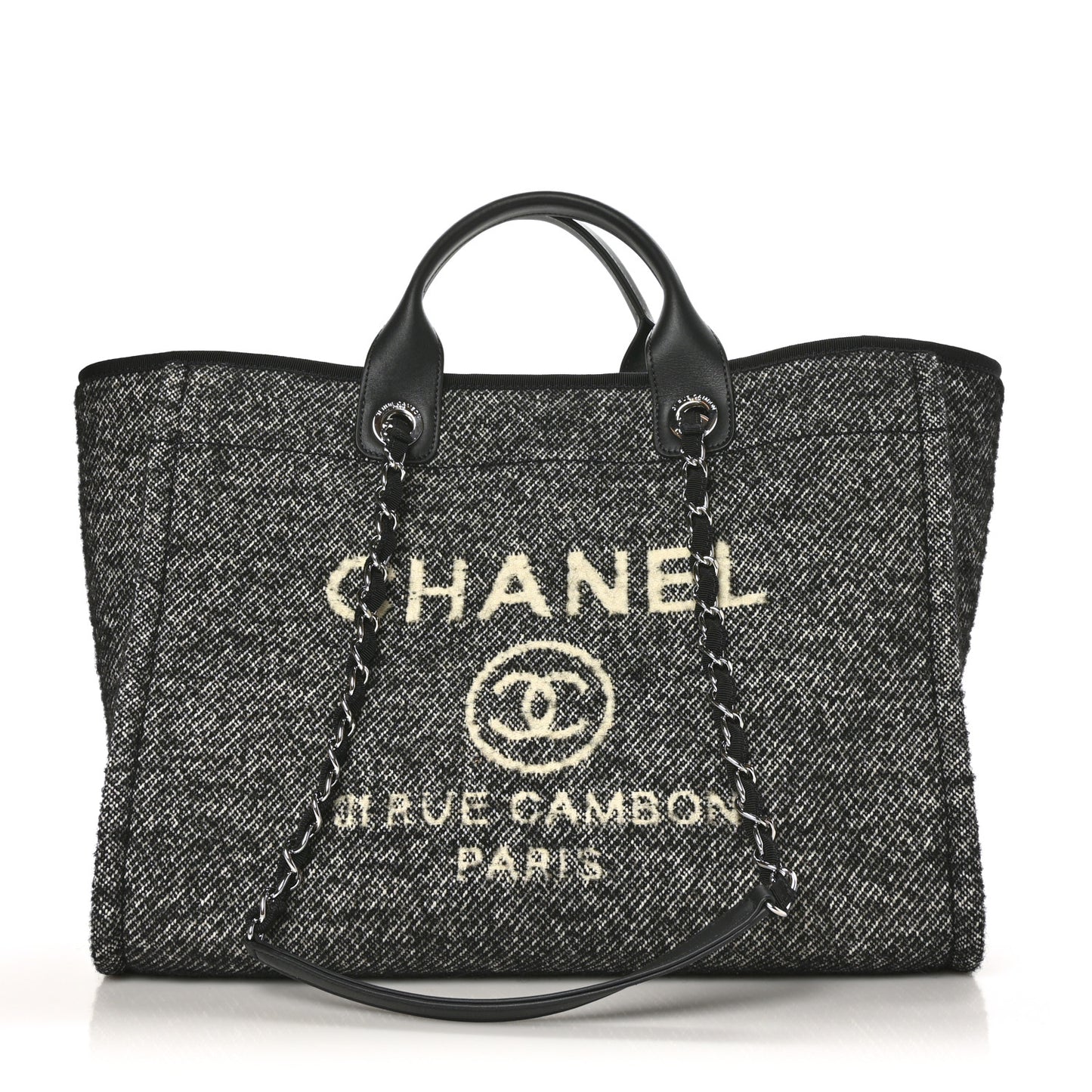 Mixed Fibers Calfskin Medium Deauville Tote Black