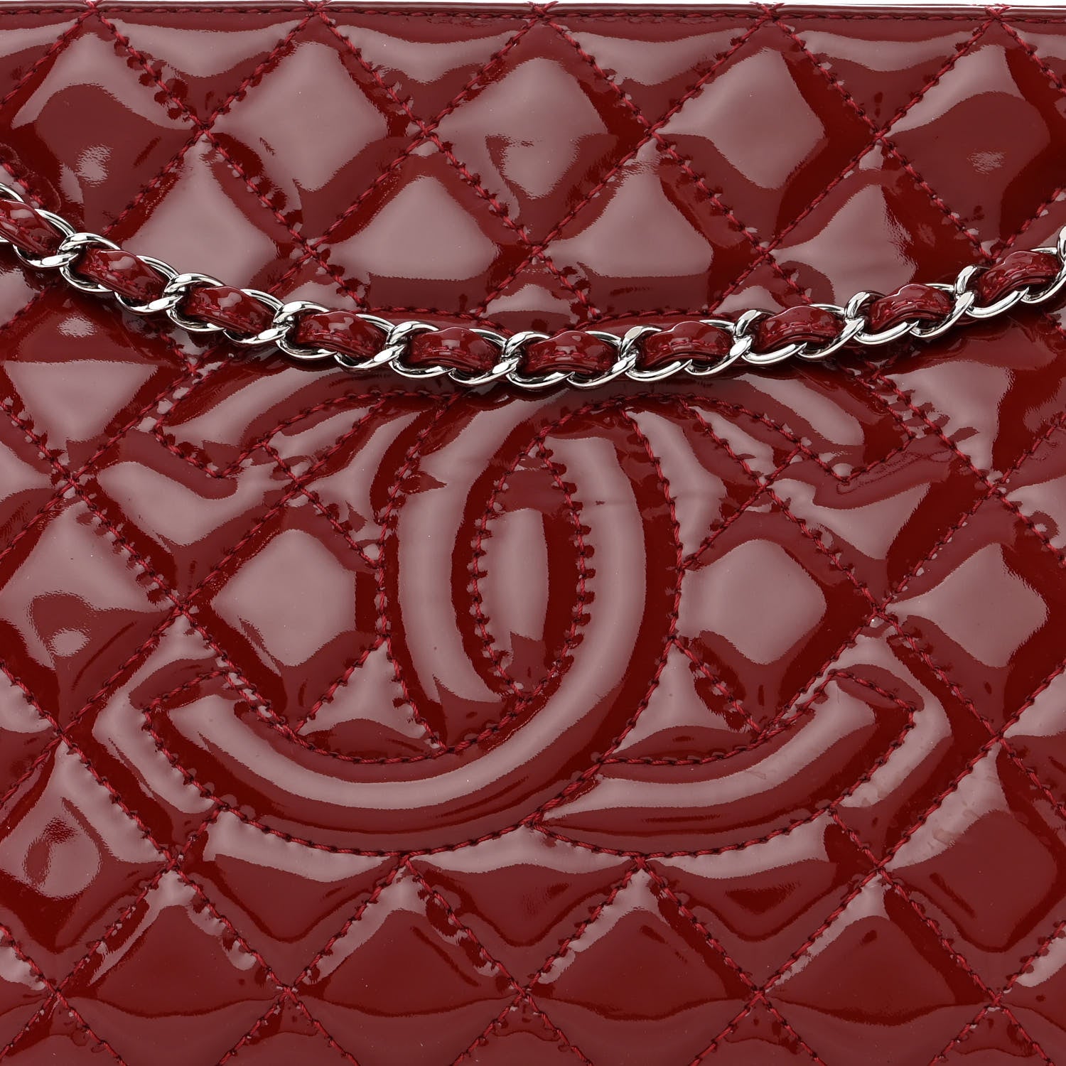 Chanel Patent Quilted Timeless CC Shopping Tote Red 8 of 13