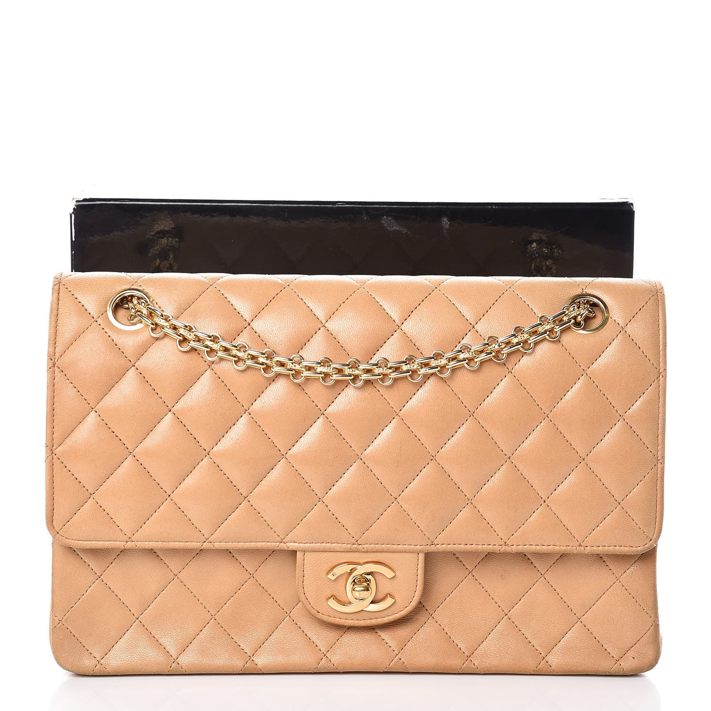 Lambskin Quilted Medium Bijoux Chain Double Flap Beige