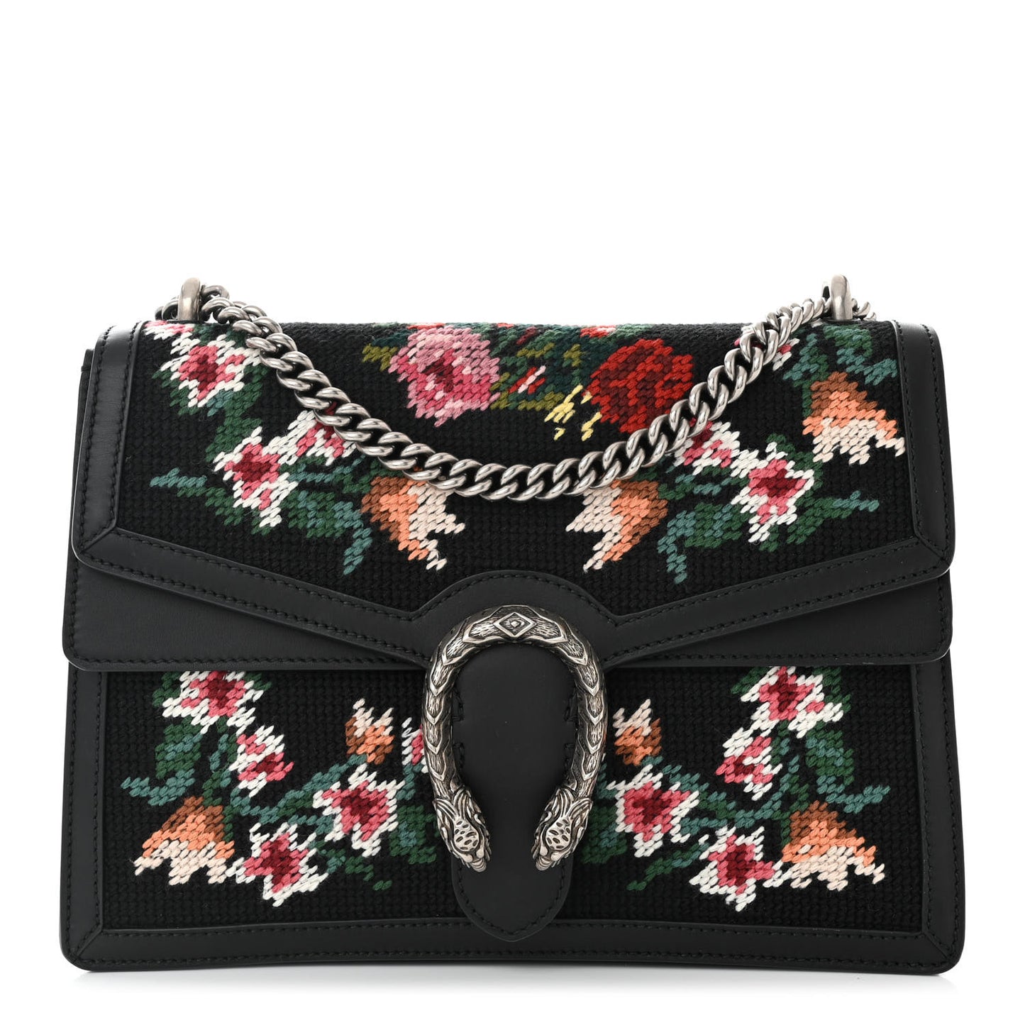 Cross Stitch Canvas Medium Dionysus Shoulder Bag Black Multicolor