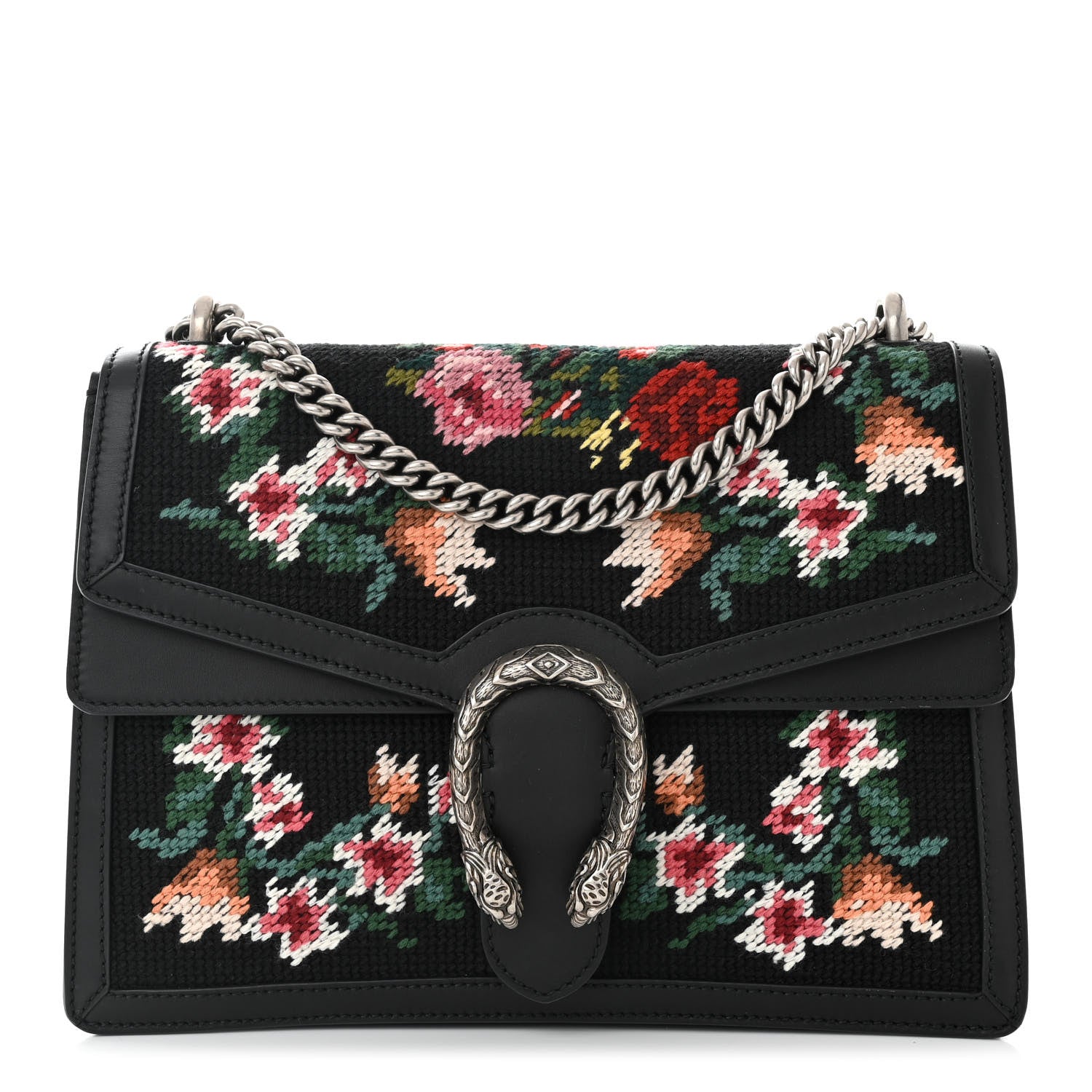Gucci Cross Stitch Canvas Medium Dionysus Shoulder Bag Black Multicolor 1 of 10