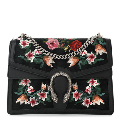 Gucci Cross Stitch Canvas Medium Dionysus Shoulder Bag Black Multicolor 1 of 10