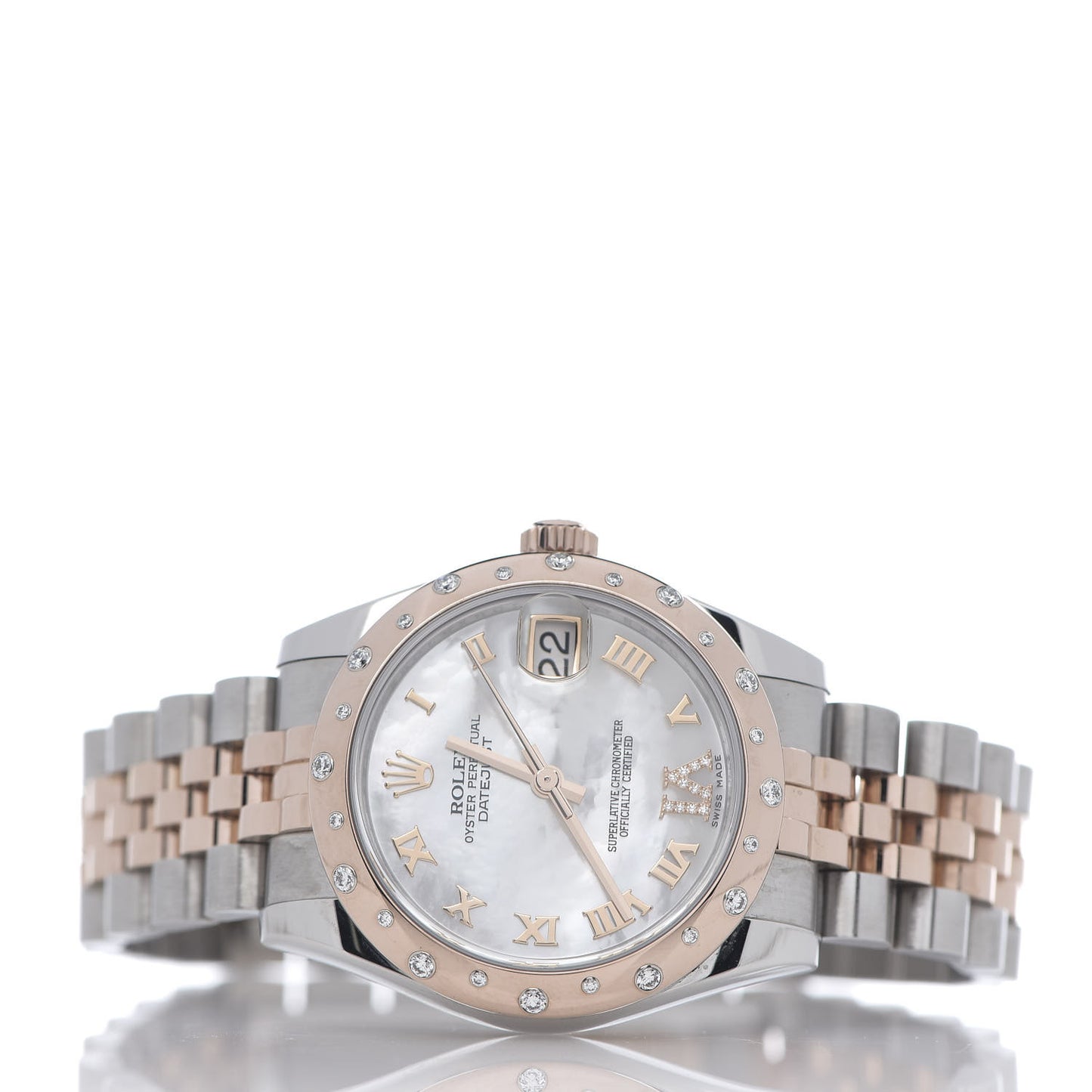 Stainless Steel 18K Everose Gold Diamond Mother of Pearl 31mm Oyster Perpetual Datejust Watch Roman 178341