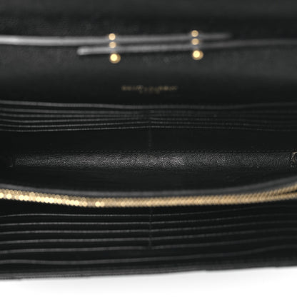 Saint Laurent Grain De Poudre Matelasse Chevron Monogram Chain Wallet Black 4 of 9