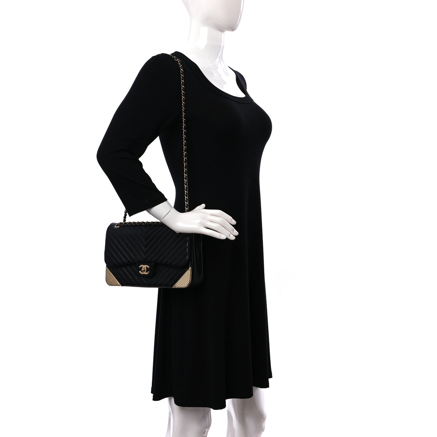 Calfskin Chevron Quilted Rock The Corner Flap Black