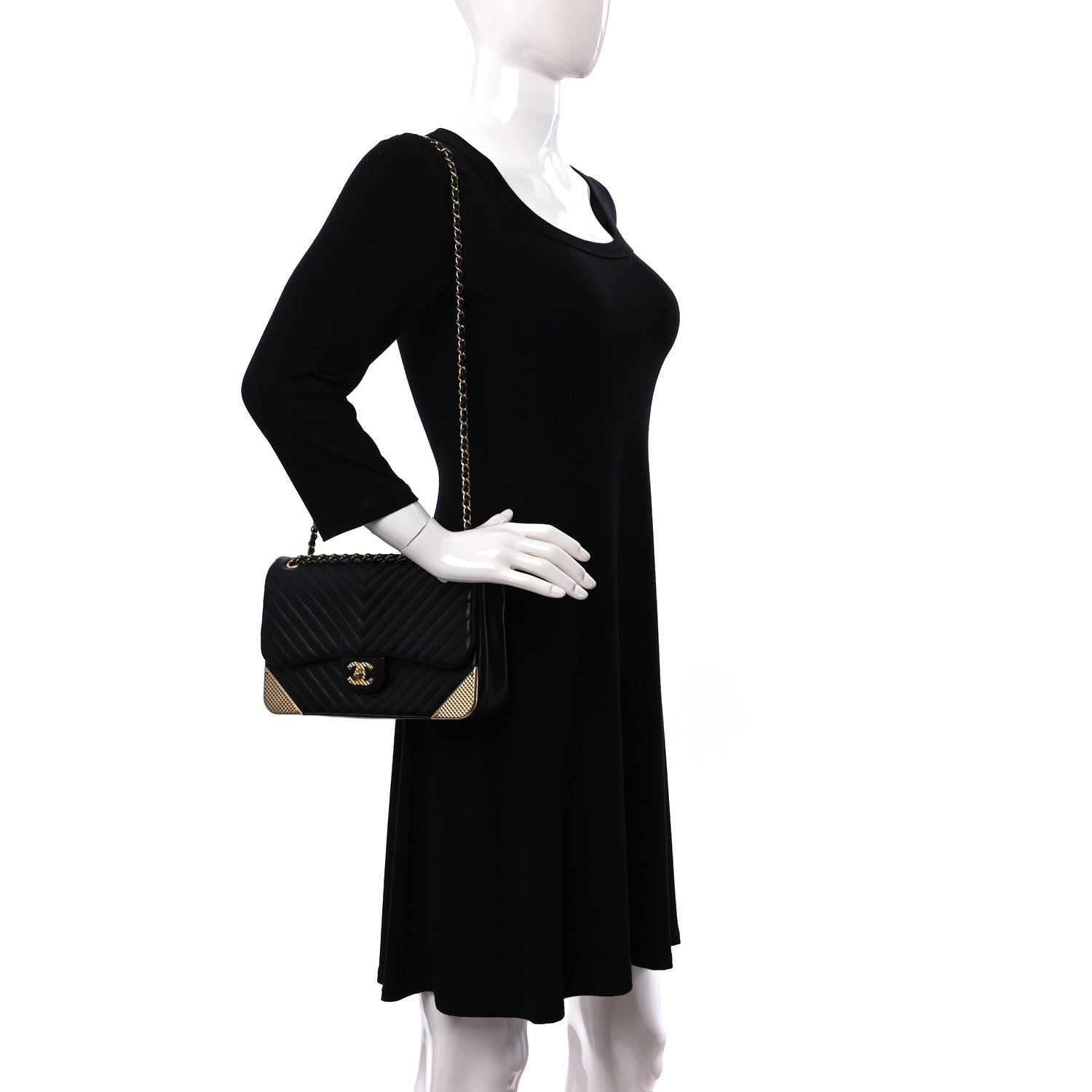 Chanel Calfskin Chevron Quilted Rock The Corner Flap Black 2 of 9
