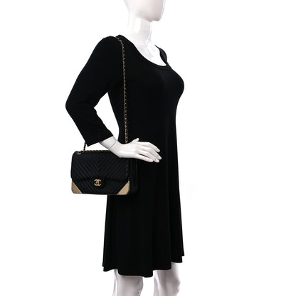 Chanel Calfskin Chevron Quilted Rock The Corner Flap Black 2 of 9