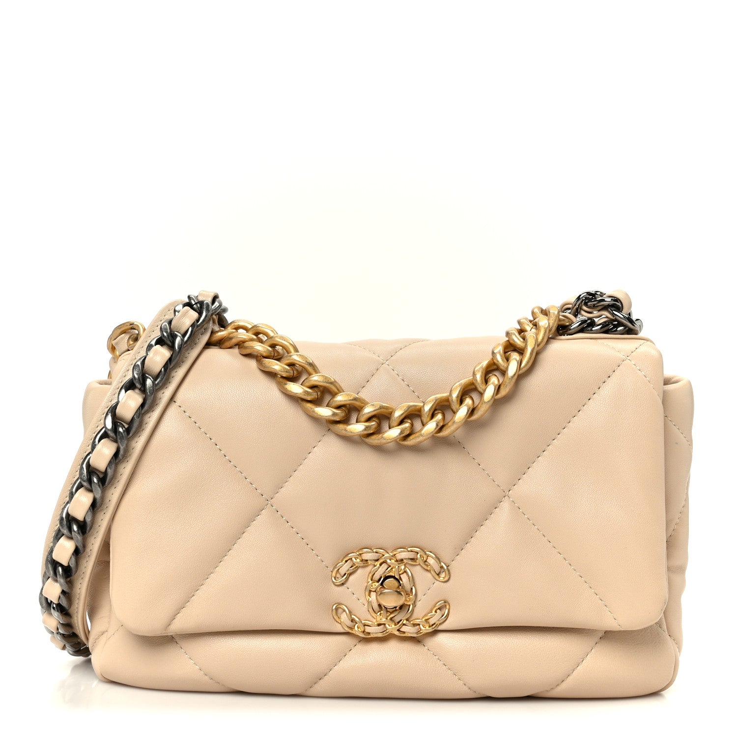 Chanel Shiny Goatskin Quilted Medium Chanel 19 Flap Beige 1 of 11