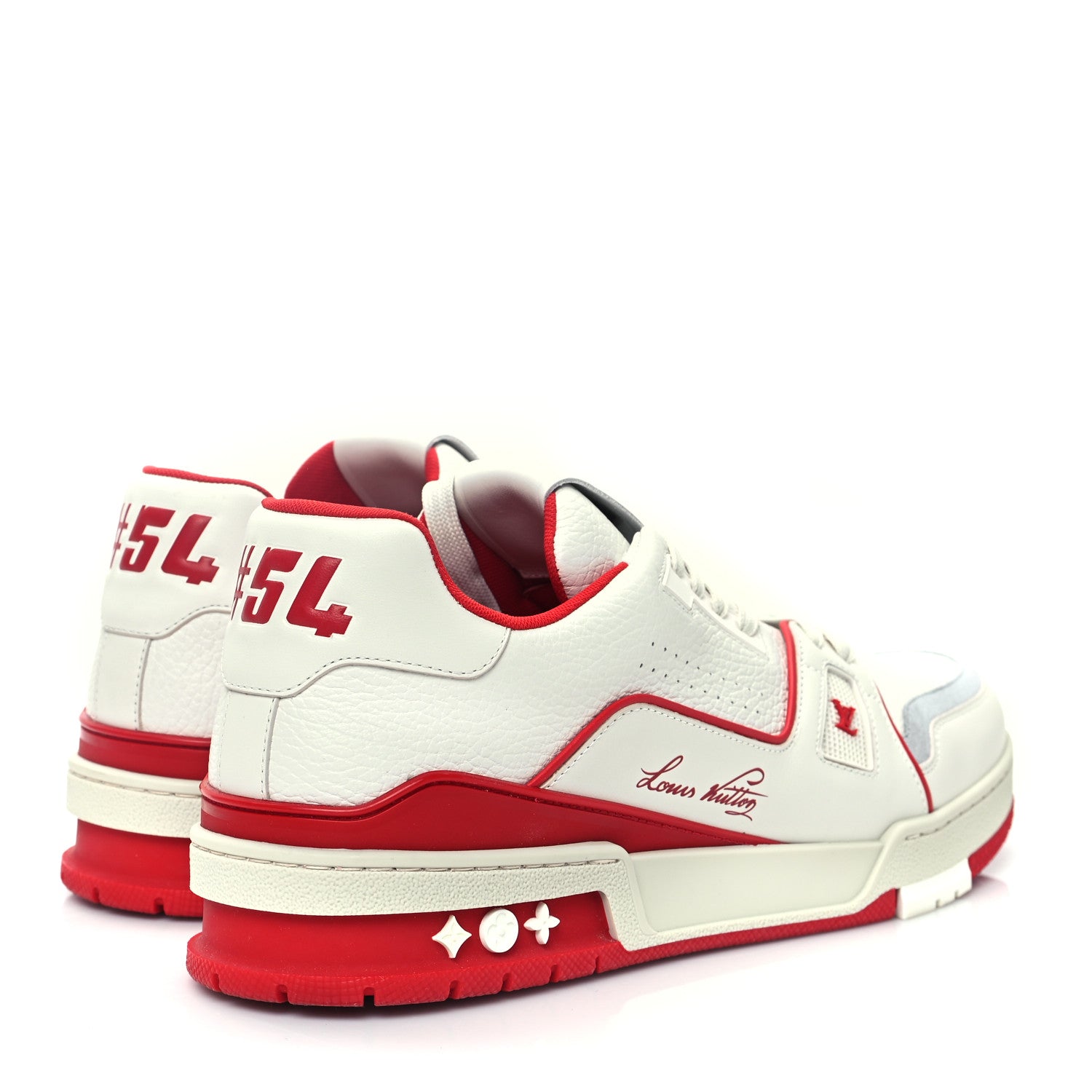 Louis Vuitton Grained Calfskin Script Mens LV Trainer Sneakers 9 Red 4 of 9