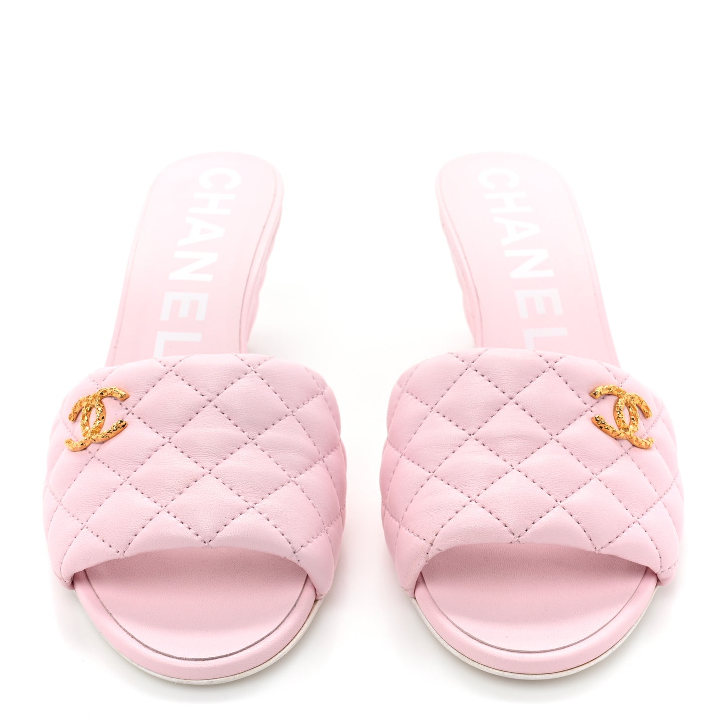 Lambskin Quilted Textured CC Mules 41 Light Pink