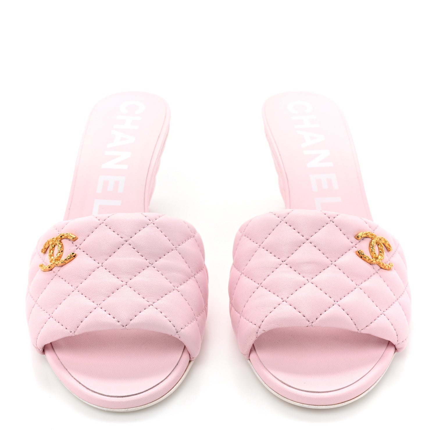 Chanel Lambskin Quilted Textured CC Mules 41 Light Pink 2 of 9