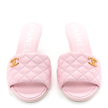 Chanel Lambskin Quilted Textured CC Mules 41 Light Pink 2 of 9