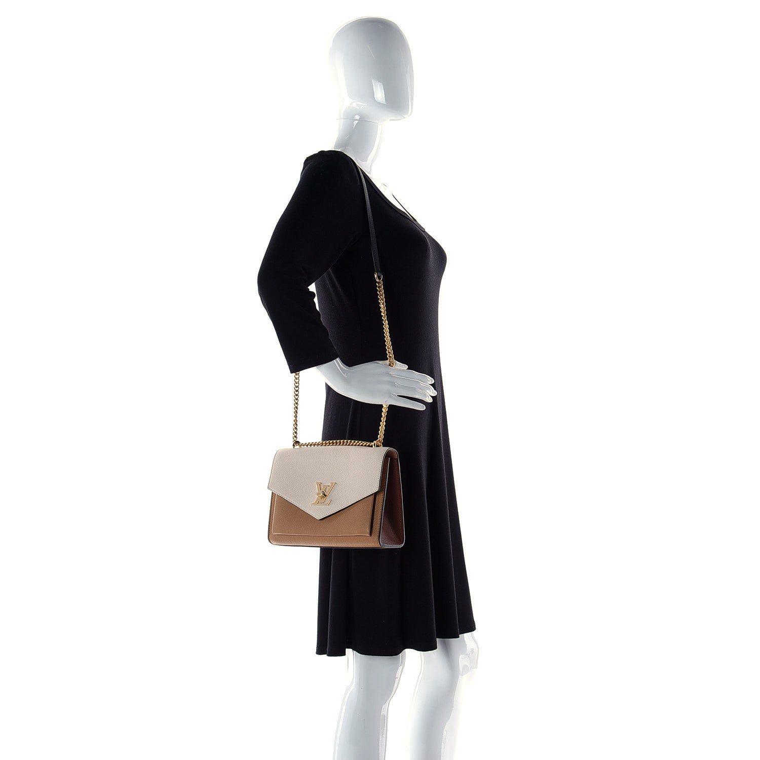 Louis Vuitton Soft Calfskin Mylockme Chain Bag BB Arizona Quartz Caramel 2 of 6