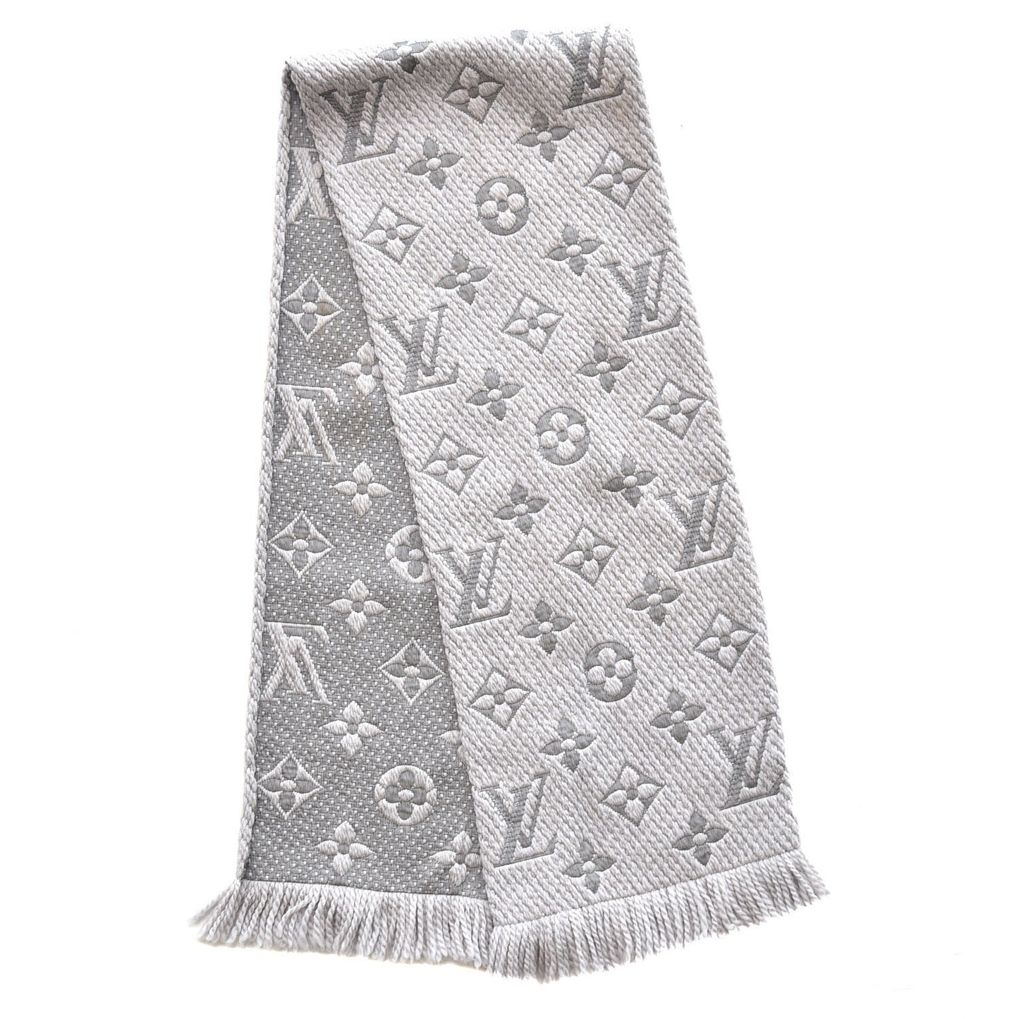 Wool Silk Logomania Scarf Pearl Grey