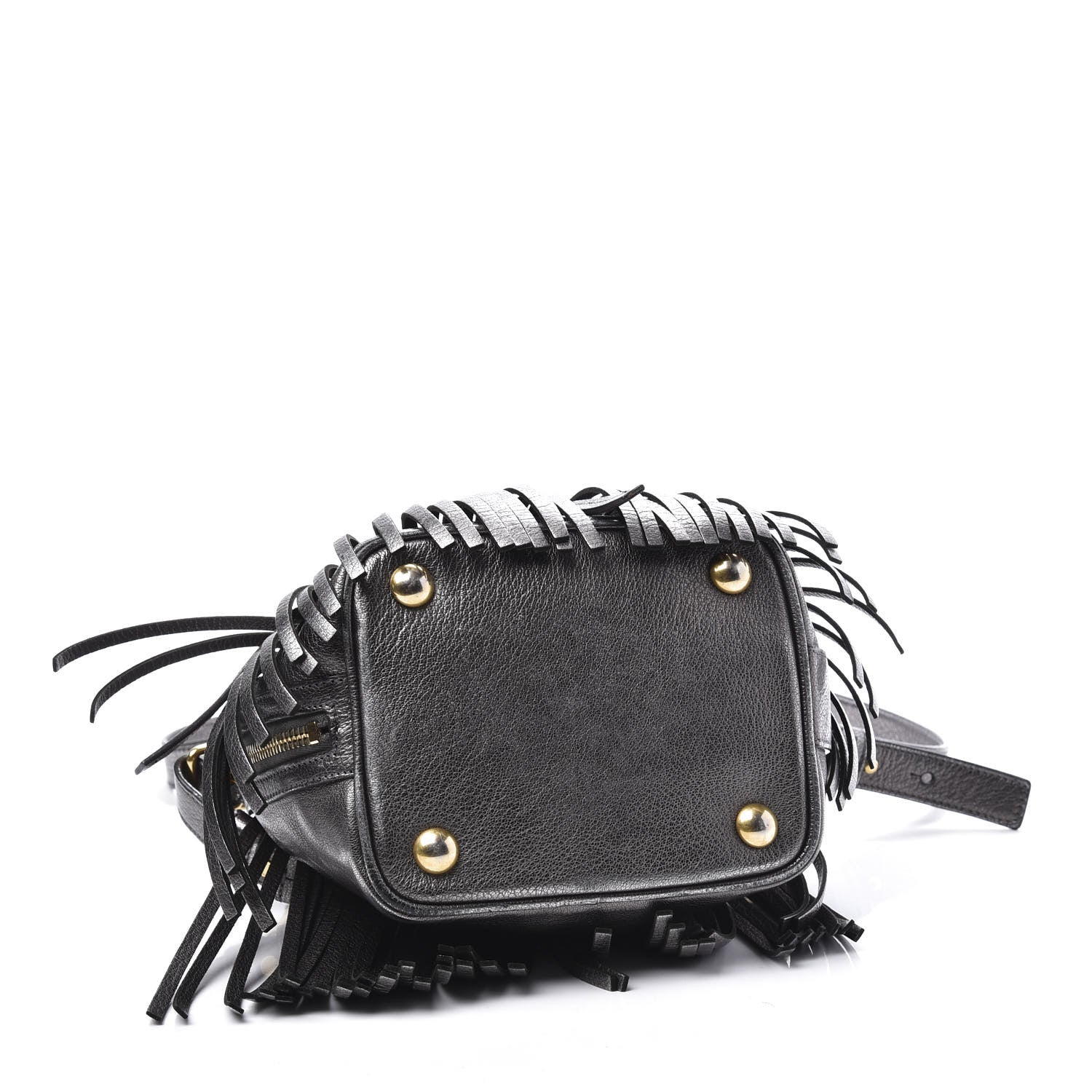 Saint Laurent Metallic Goatskin Small Emmanuelle Fringe Bucket Bag Pewter 3 of 13