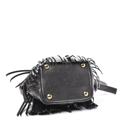 Saint Laurent Metallic Goatskin Small Emmanuelle Fringe Bucket Bag Pewter 3 of 13