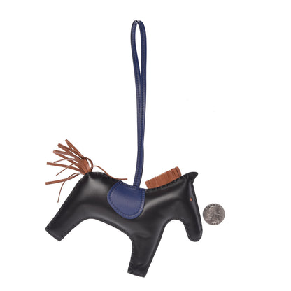 Hermes Milo Lambskin Grigri Rodeo Horse Bag Charm GM Black Bleu Saphir Gold 2 of 5